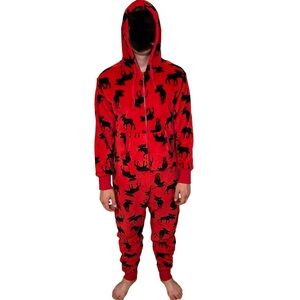 Little Blue House Red and Black Moose‎ Hooded Onesie